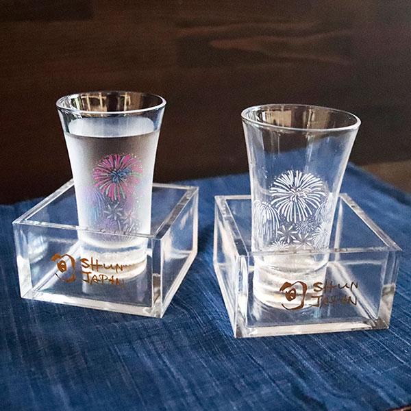 丸モ高木陶器 冷感花火天開グラス＋アクリル升ペアセット | プレゼント 手土産 お返し 父の日 退職 コンペ 賞品 お取り寄せ グラス タンブラー