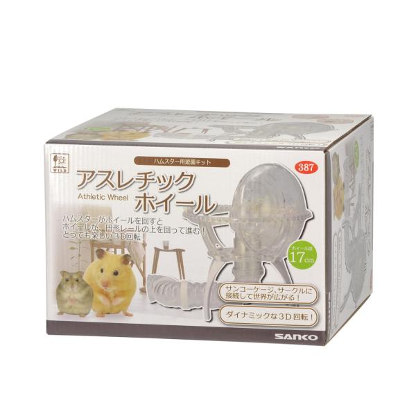アスレチックホイールサイズ：組み立て全体高310ｍｍ車輪径：170ｍｍ回転台径：250ｍｍ★ドワーフ・ゴールデンハムスター対応★ホイール本体の回転と同時に、円形のレール状を回る３D回転ホイールです。