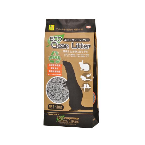 小動物用　床敷材・トイレ砂エコ・クリーンリター 30L固まる成分や化学物質が無添加、さらに無香料なので環境にもやさしく、低アレルギー性で、ペットが触れても安心です。密度が高い紙繊維は吸水性が高いので、おしっこなどの水分をすばやく吸収し、アン...