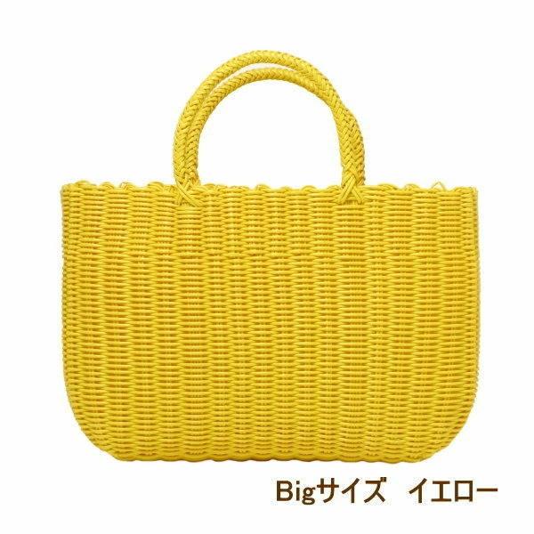 昭和レトロ　ビニールかごバッグ　イエロー　カラフル PPバッグ ミドルサイズ イエロー ビニール かごバッグ : ラタン