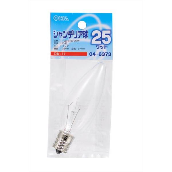 シャンデリア球 E17 25Wクリア LB-C2725-C 04-6373 オーム電機