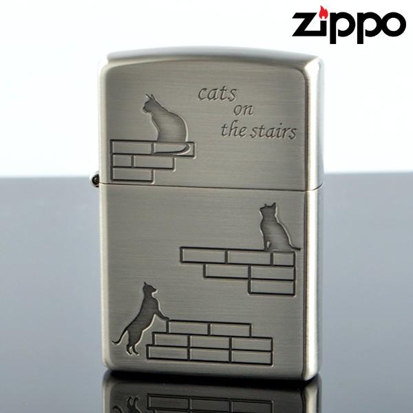 Zippo ジッポライター cats-nb CATS on the Stairs 猫階段 ブラス古美エッチング オイルライター