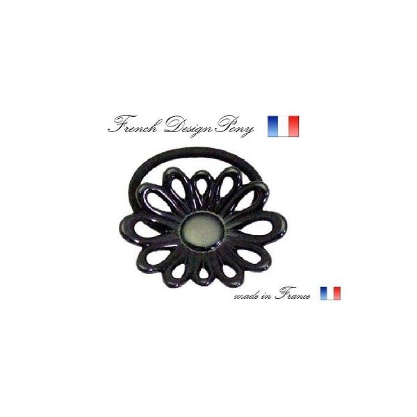 Made in France ゴムポニー フラワー透かしフランス製