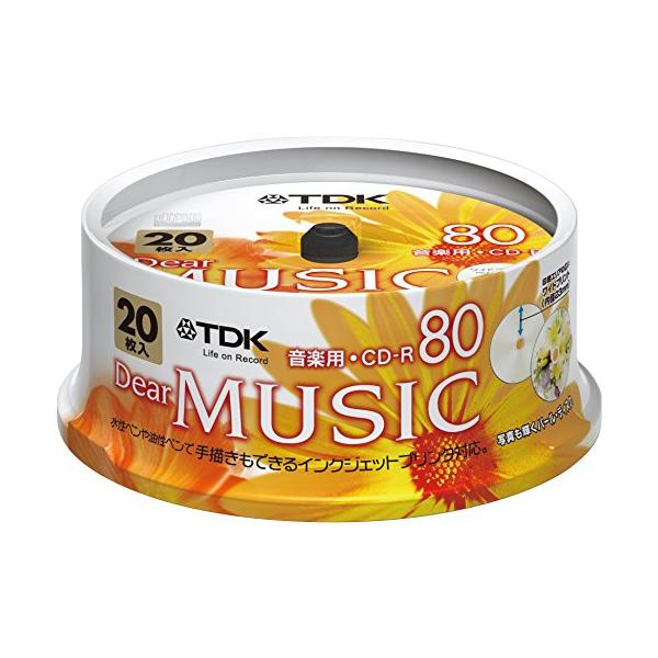 TDK 音楽用CD-R 80分 インクジェットプリンタ対応パールカラー・ワイド印刷仕様 20枚スピンドル CD-RDE80PPX20PN
