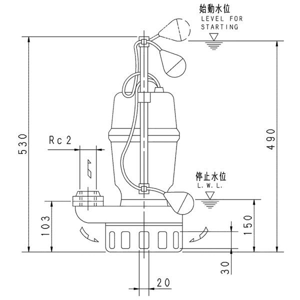 荏原 エバラ 50DNA5.4 雑排水ポンプ 三相 0.4kW 2極 50Hz モータ駆動 自動形