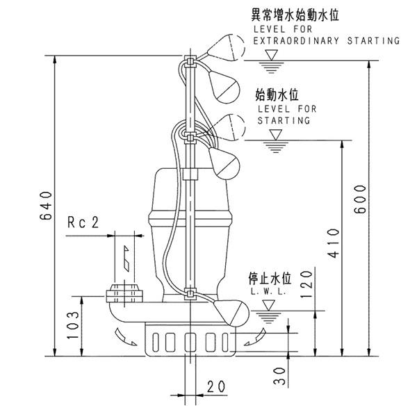 荏原 エバラ 50DNJ5.4S 雑排水ポンプ 単相 0.4kW 2極 50Hz モータ駆動 自動交互形