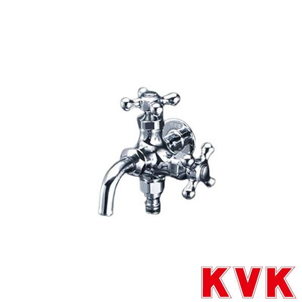 KVK KVK K124CSPJ 屋外ホース接続ニップル付二口横水栓 双口 蛇口