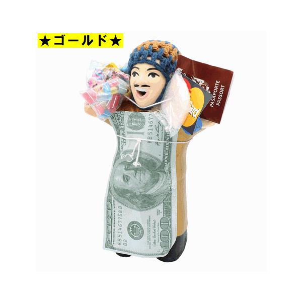 【ペルー産エケコ人形 ゴールド（金）】【金運・恋愛運・良縁・仕事運・全体運】 福の神 開運 エケコ エケッコー 人形ハート型付き【Mサイズ 18ｃｍ】