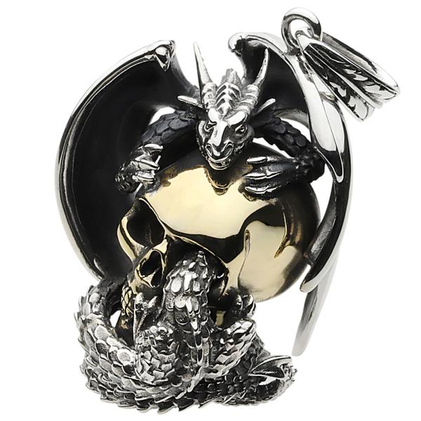 シルバー製 スカル×ドラゴン ペンダントトップ 付属袋あり e-standard_hp16