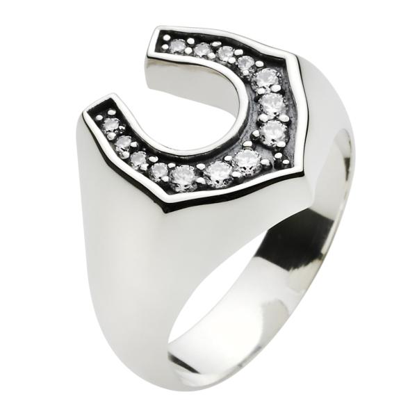 ✢✢あゆみ✢✢シルバー925ホースシュー型リング キュービックジルコニア ジルコニア シルバーリング 指輪 メンズ ホースシュー 馬蹄
