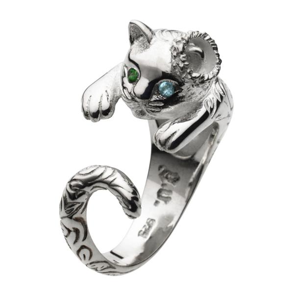 シルバーリング 指輪 メンズ オッドアイ キャット 猫 王冠 花 シルバーリング 指輪 メンズ オッドアイ キャット 猫 王冠 花
