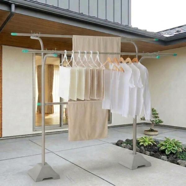物干し台 屋外 風に強い 組み立て不要 オールステンレス 段違い 一体型 1穴 コンクリートベースセット CF-1KA