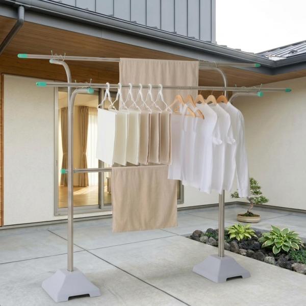 物干し台 屋外 風に強い 組み立て不要 オールステンレス 段違い 一体型 1穴 プラスチックカバーベースセット CF-1PP