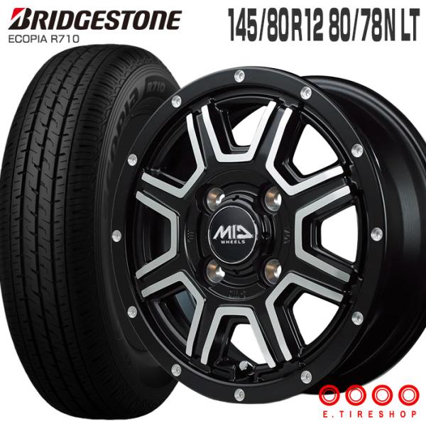 たか BRIDGESTONE ECOPIA 145/80R12 ホイールセ エコピア R710 145/80R12 80/78N MID WHEELS WF-8 セミグロスブラック
