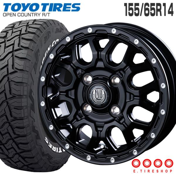 オープンカントリー RT 155/65R14 ホワイトレター XR-800M 14×4.5 100/4 +45 マットブラックピアスポリッシュ MBK/PP サマータイヤ 4本ホイールセット トーヨー