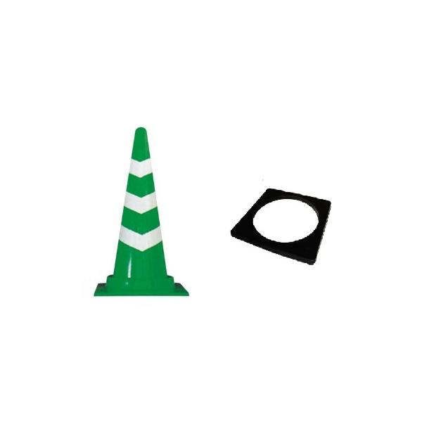 スコッチコーン 緑 / 白反射 (1個) (ウエイト付き) (高さ70cmx幅38cm) 無地　コーンウェイト 三角コーン カラーコーン