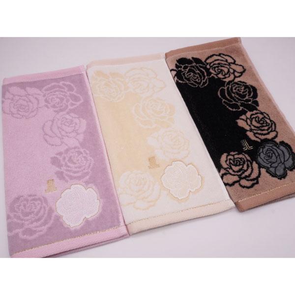 LANVIN タオルハンカチ レディース バラ＆中央無地柄 25×25cm 女性