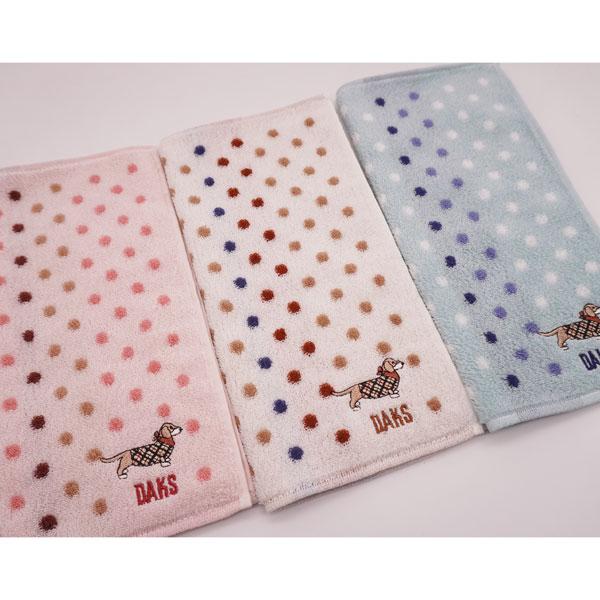 ダックス DAKS タオルハンカチ レディース ドット＆イヌ刺繍柄 25×25cm