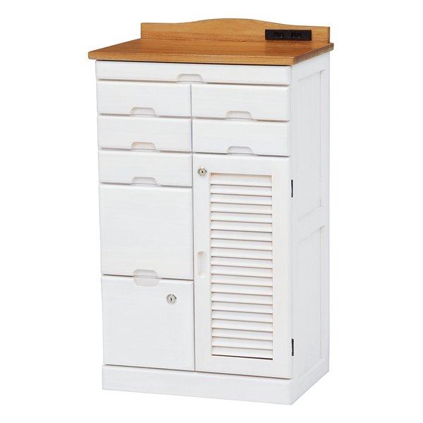 多引き出しのFAX台。隠しキャスターがついているので移動もラク。鍵付き