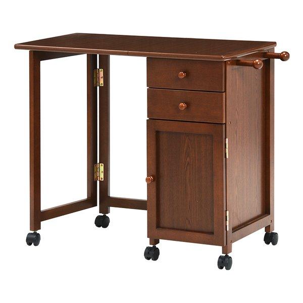 使わないときは天板をたたんで収納できる■キャスター付きデスク。引出しや扉収納もあって便利。