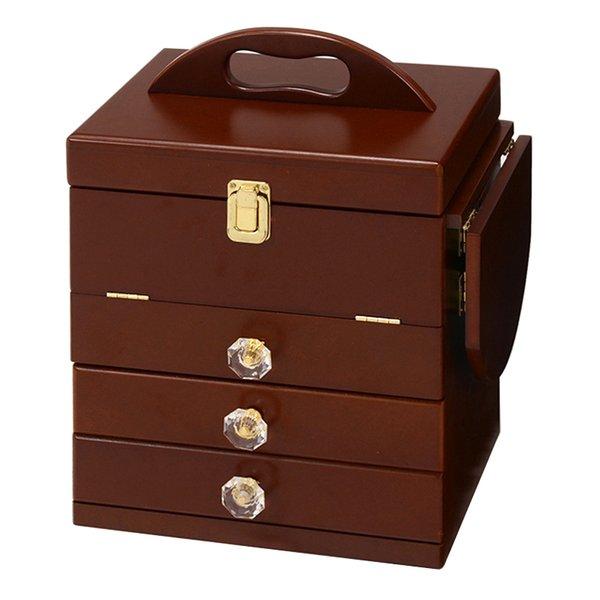 クリスタル型の取っ手が可愛い！三面鏡がついた大容量のコスメボックス。サイドにバタフライ式のミニテーブルも付いています。