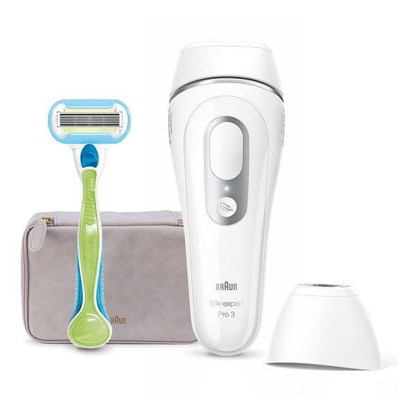 BRAUN ブラウン光美容器 シルクエキスパート Pro3 コンパクトヘッド1個付モデル ホワイト＆シルバー PL3138(2585014)代引不可 送料無料 BRAUN ブラウン 光美容器 シルクエキスパート Pro3 コンパクトヘッド1