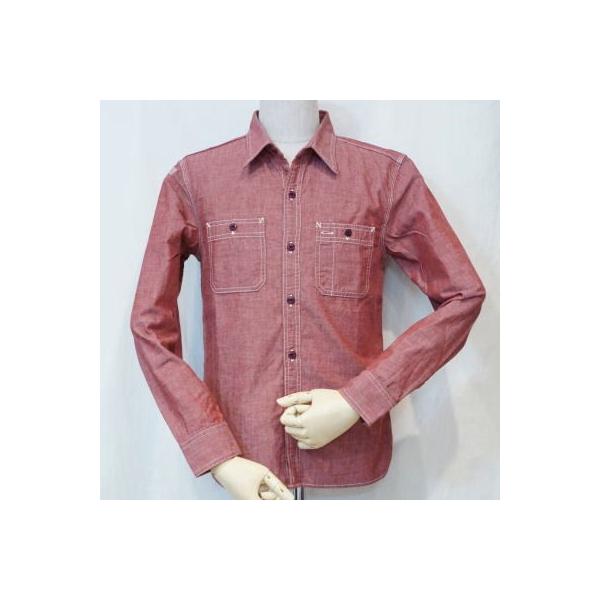 The Flat Head 7116W-レッド-シャンブレーワークシャツ長袖7116