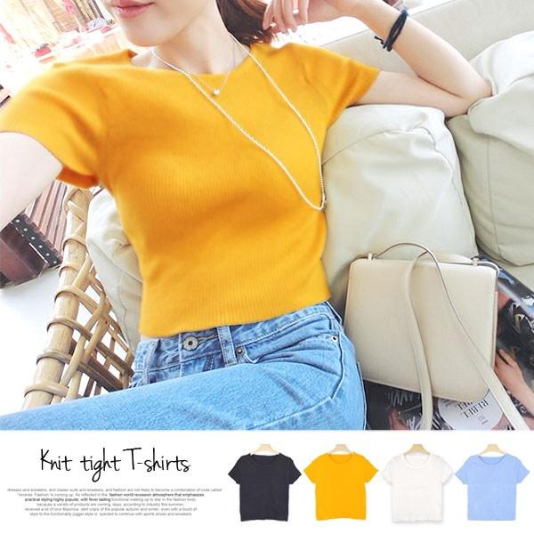 ニット Tシャツ トップス レディース 半袖 タイト リブニット リブ ニット サマーニット サマーセーター ぴちニット Buyee Servicio De Proxy Japones Buyee Compra En Japon