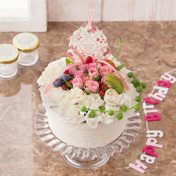 アレンジメント 花 ギフト 「フラワーケーキ〜Happy Anniversary〜」 プレゼント カーネーション バラ