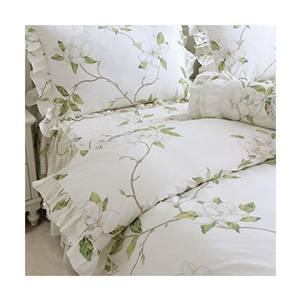 田園風 おしゃれな蓮の花柄 スーパーセール期間限定 布団カバーセット ダブル コットンベッドカバーセット