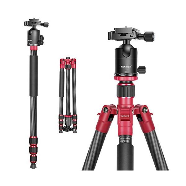 Neewer カーボンファイバー製三脚一脚 160cm 雲台付き 年中無休 耐荷重15kg 並行輸入品 赤