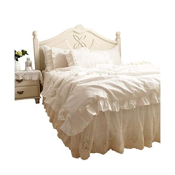 アンティーク風 布団カバー シングル 綿100 ホワイト 通販 激安 レース付き 枕カバー フリル 掛け布団カバー