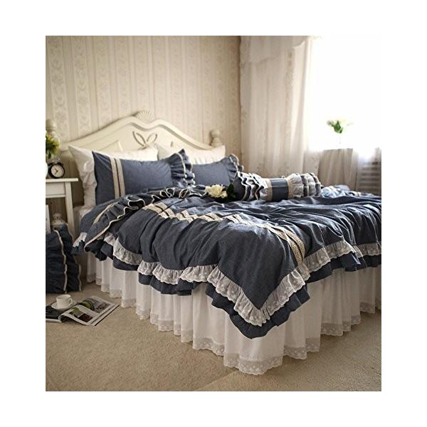 新作入荷 海の宝石 綿100 刺繍模様 ラッフルフリル 掛けカ 掛け布団カバー ベッドカバーセット ベージュのレース