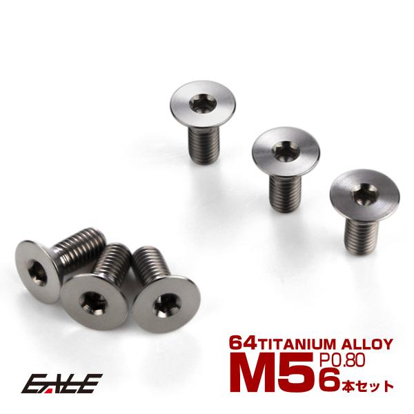チタン ステアリングボルト M5 P0.8 6本セット 六角穴 ハンドルボルト 皿ボルト シルバー JA1894
