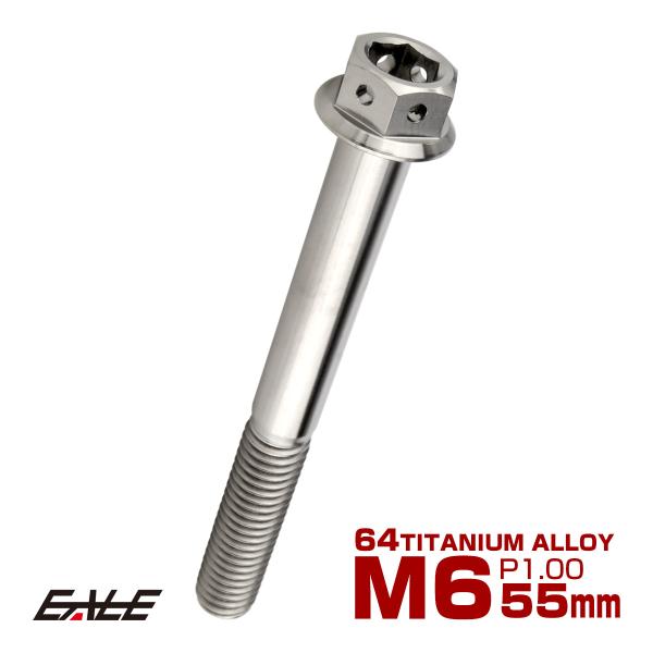チタンボルト M6×55mm P1.0 六角ボルト フランジ付き 六角穴付きボルト シルバー JA741