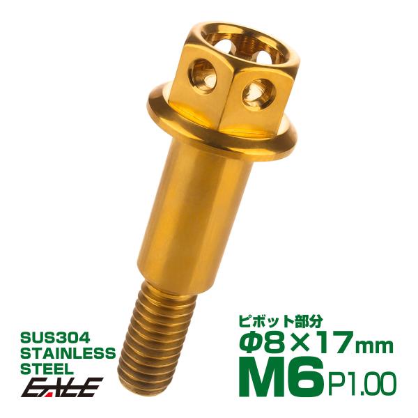 SUSステンレス サイドホールヘッド ブレーキ＆クラッチレバー取付 ピボットボルト Φ8×17mm M6×13mm P=1.00 ゴールド TH0526