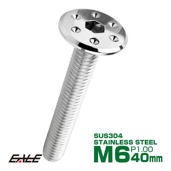 ステンレスボルト M6×40mm P1.0 ホールヘッド フラット 六角穴付 ボタンボルト SUS304 シルバー TR0952