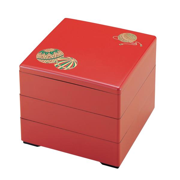 若泉漆器 3段重箱 5.5寸重 朱 てまり(内黒) H-166-8-A : Earth