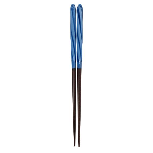 アオバ 箸 天然木 あめ玉ネジリ 青 23cm