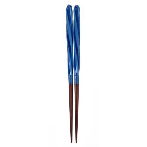 アオバ 箸 天然木 あめ玉ネジリ 青 18cm
