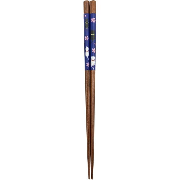 アオバ 箸 食洗機対応 天然木 八角 猫と桜 22.5cm 520450