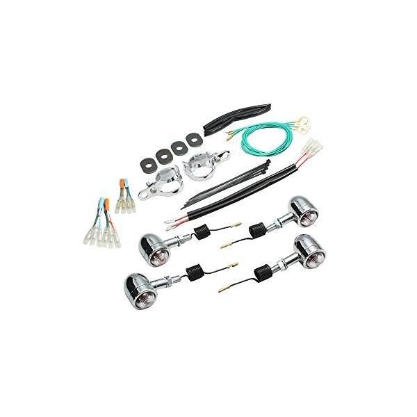 【ご購入後の当店からの連絡はご登録のメールアドレスに通知いたします。必ずご確認ください】【商品概要】アルミ製クロームメッキ/クリアレンズ組込球：12V23W (4個)フォークバンド・専用ジョイントハーネス付き取り付けボルト：M10×P1.2...