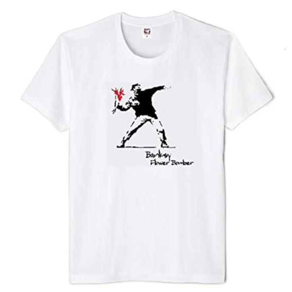 [ストリートアート] バンクシーTシャツ フラワーボンバー(白） (M)