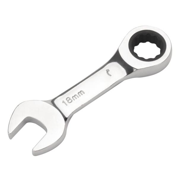 コンビネーションレンチ ラチェットレンチ 片口スパナ ショートタイプ CRV製 車メンテナンス 鏡面仕上げ (18mm)