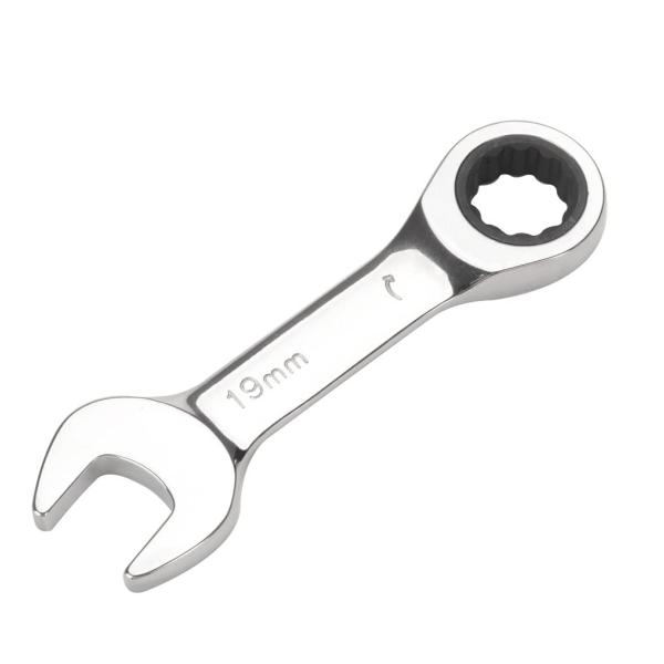 コンビネーションレンチ ラチェットレンチ 片口スパナ ショートタイプ CRV製 車メンテナンス 鏡面仕上げ (19mm)
