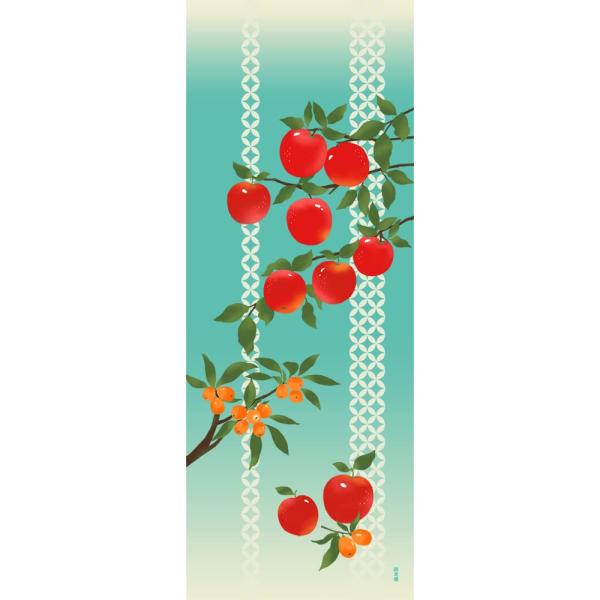 濱文様 絵てぬぐい 鈴なり林檎とびわ
