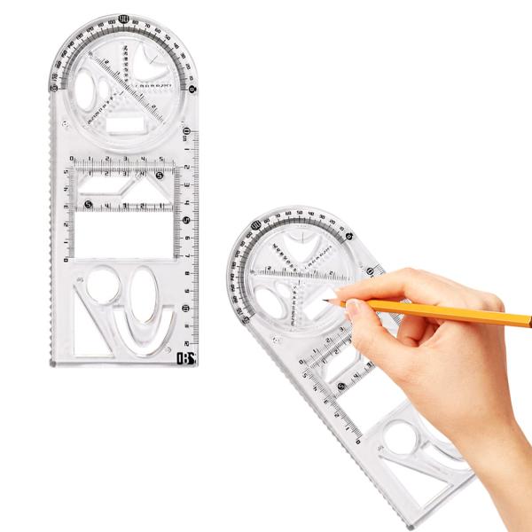 ZHEJIA 定規 多機能幾何定規 多機能描画定規 多機能図面ユニバーサル定規 多機能 幾何学的 透明 回転角円定規 角度円測定定規 描画テンプレート