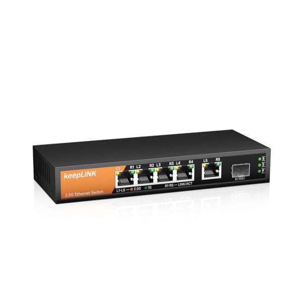 keepLiNK 5ポート2.5Gbps スイッチングハブ 1つの10GbE SFP+ポートを
