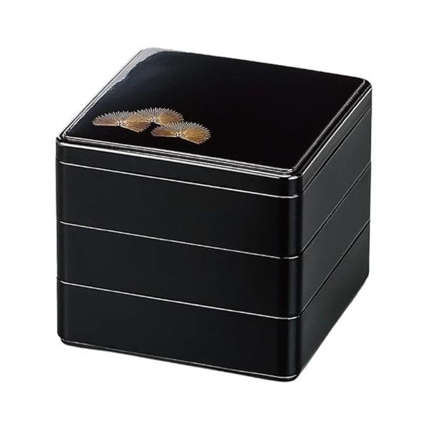 J-kitchens 重箱 3段 5.5寸 段付福徳 お重箱 黒 松笠 16.5cm x 15.2cm
