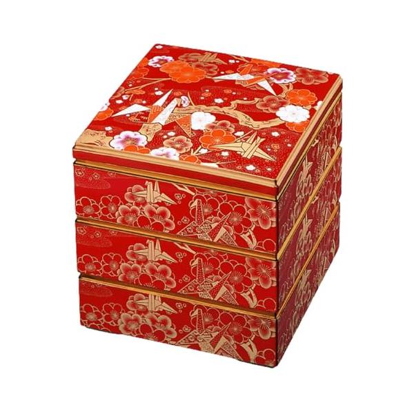 J-kitchens 重箱 3段 6.5寸 彩校倉 重朱折鶴 19.4cm x 19.2cm 日本製